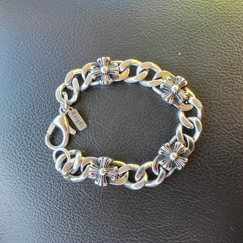 Biker Cross Link Bracelet with Knights Tag 925Sl